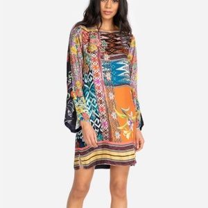 Johnny Was Luna Flare Sleeve Dress Women’s Size L 100% Silk Bohemian Tunic